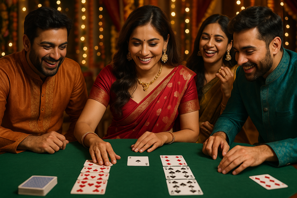 Andar Bahar card game being played at a festive Indian gathering